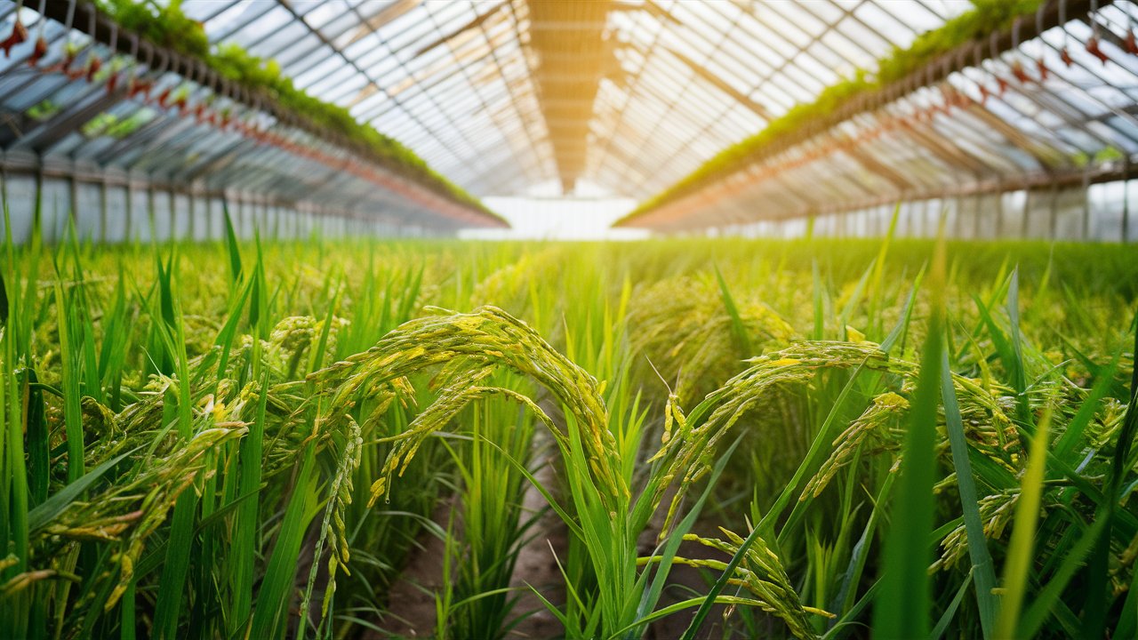 Growing rice in greenhouses