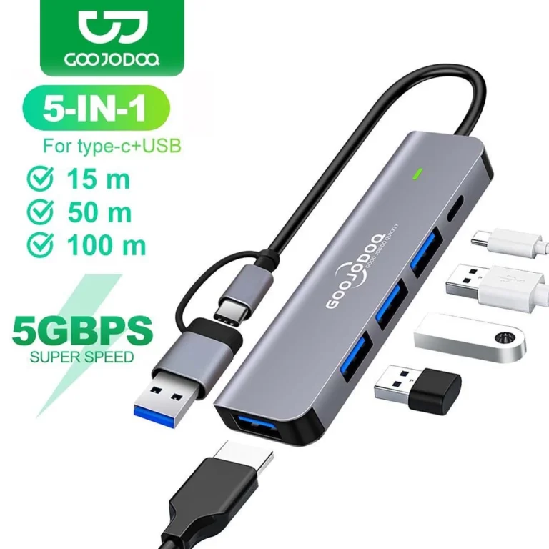 GOOJODOQ 2-in-1 5 Port USB 3.1 Type-C High Speed USB C HUB with 3.0 2.0 5Gbps TF SD Reader Card Slot PD for MacBook Pro Air USB C Splitter